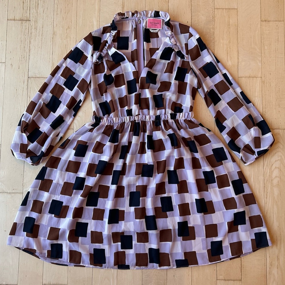 KATE SPADE NEW YORK Women’s Mini Dress Geo Squares Purple/Brown/Navy Size 2 - Picture 5 of 16